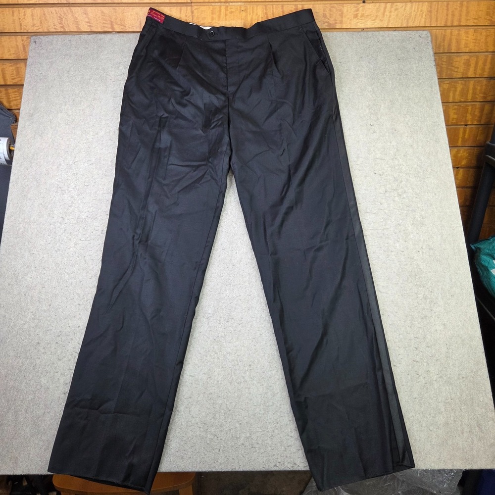 Mantoni Suit Pants Mens 42x38 Unhemmed Black Pleated Italy Virgin Wool